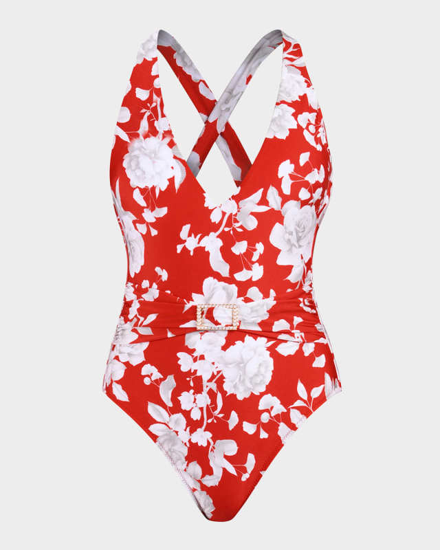 Lisa Ikebana Plunge One-Piece Swimsuit